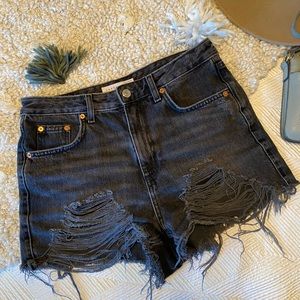 High Waisted Black Distressed Top Ship Shorts